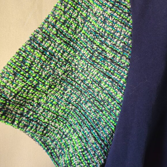 J Crew Navy Blue Shirt With Green White and Blue Woven Tweet Short Sleeves   XL - Picture 2 of 5